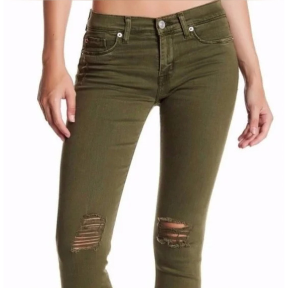 Anthropologie x Hudson 26 Krista $249 Low Rise Skinny Jeans Distressed Ivy Green - Picture 5 of 11